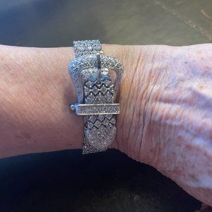Vintage Art Deco Silver Zircon Belt Buckle Bracelet